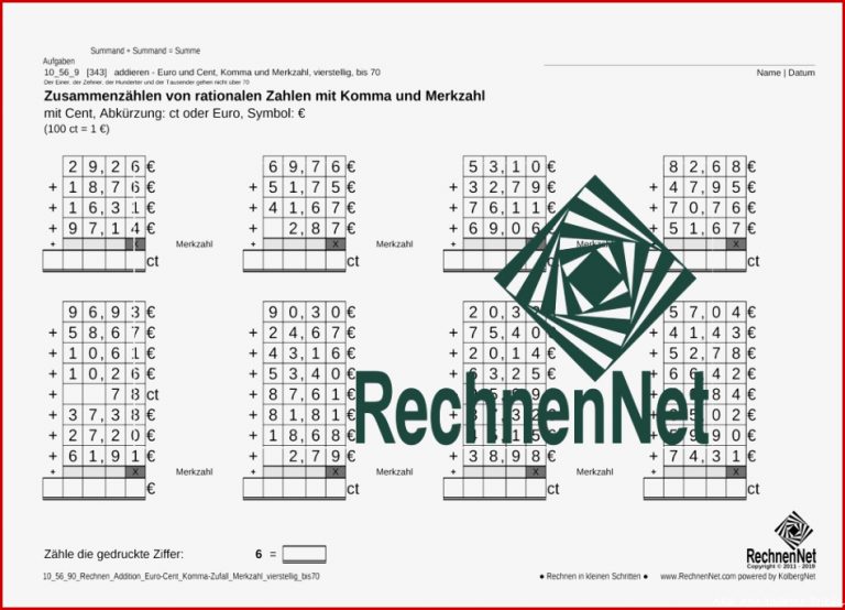 Euro Und Cent Umwandeln Dezimalzahlen Arbeitsblatt