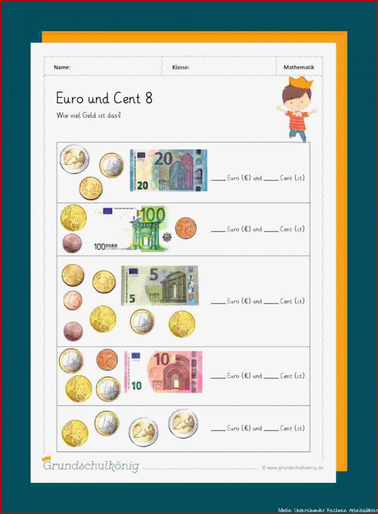 Euro Und Cent Umwandeln Dezimalzahlen Arbeitsblatt