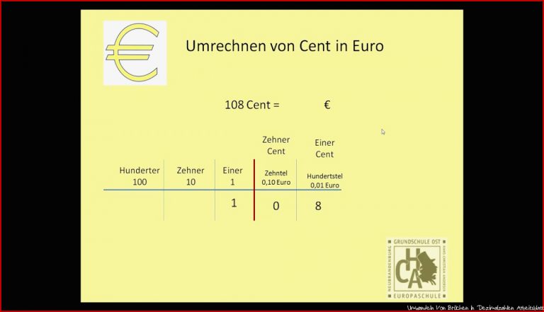 Euro Und Cent Umwandeln Dezimalzahlen Arbeitsblatt In