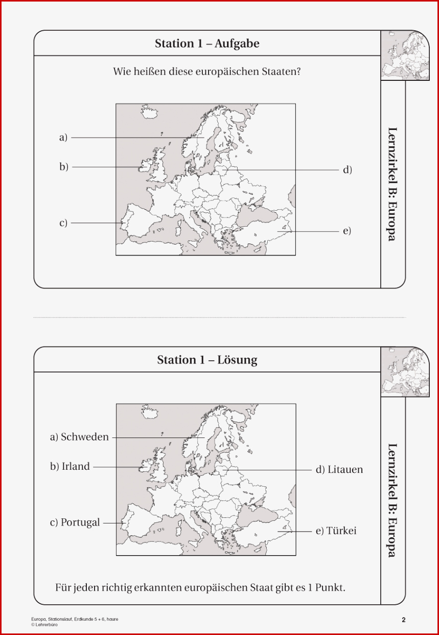 Europa · Arbeitsblätter · Sekundarstufe I · Lehrerbüro