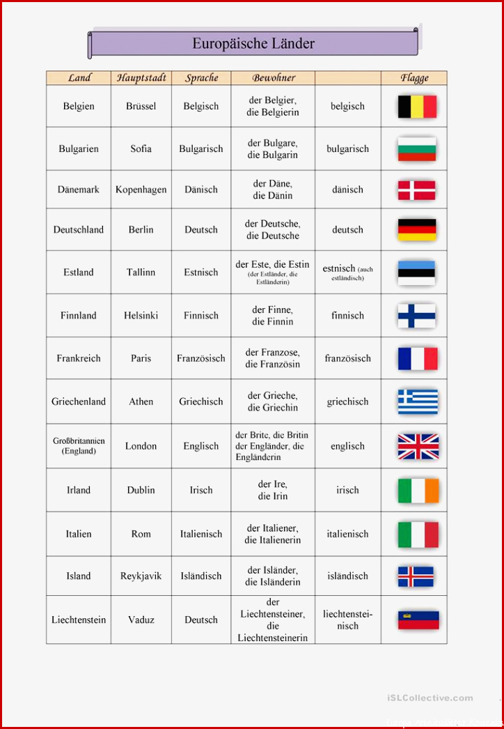 Europäische Länder Arbeitsblatt Kostenlose DAF