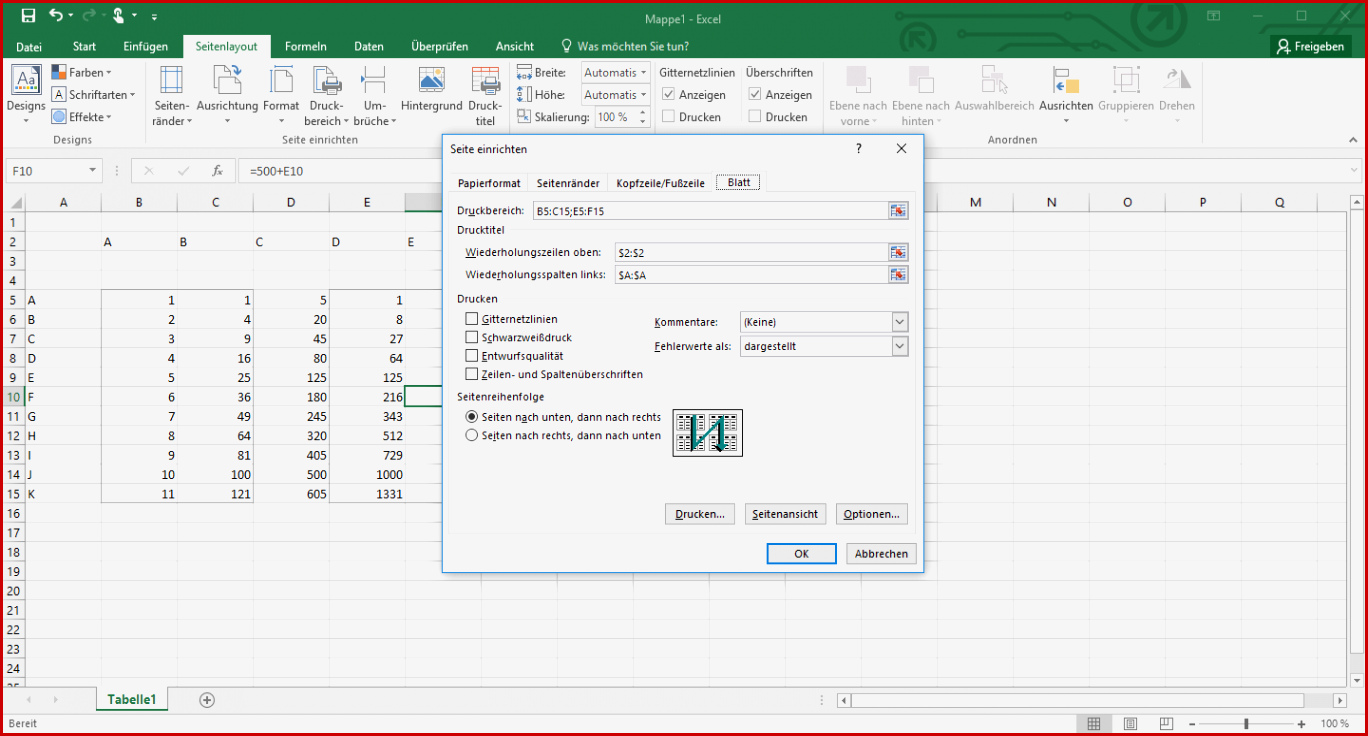 Excel Tabelle Auf Eine A4 Seite Drucken Excel Tabelle