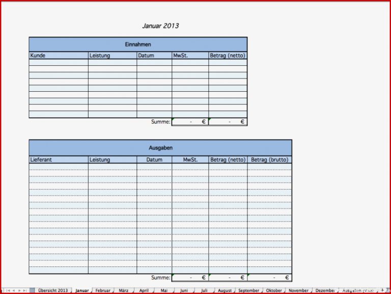 Excel Vorlage für Umsatzsteuervoranmeldung