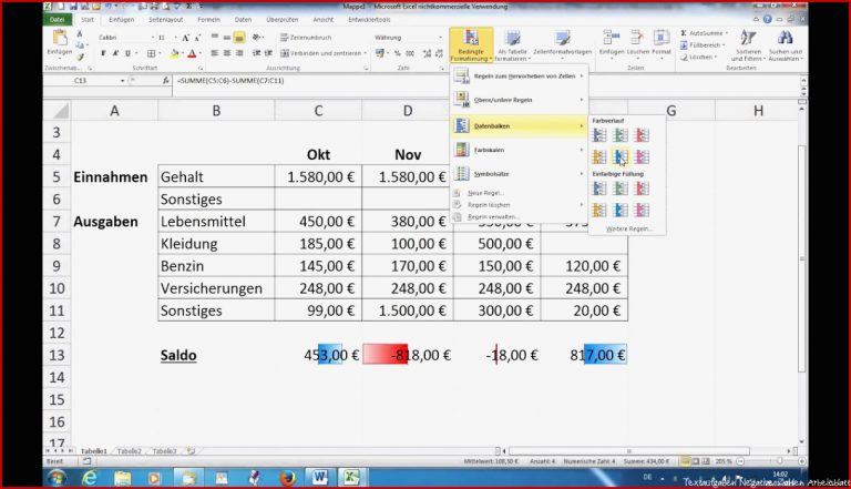 Excel Wunschkonzert 003 Negative Zahlen Werden Rot