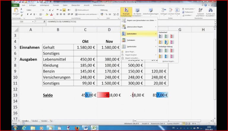 Excel Wunschkonzert 003 Negative Zahlen werden rot