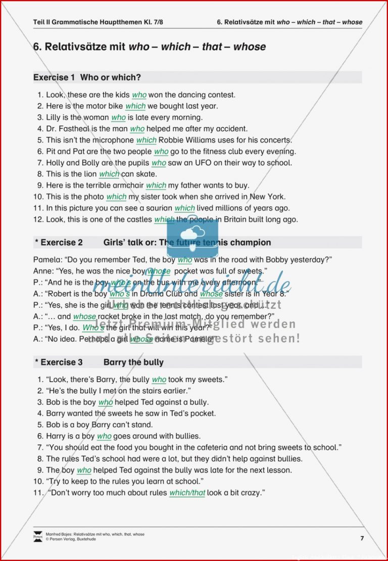 Exercises Relative Clauses   LÃ¶sungen - Meinunterricht