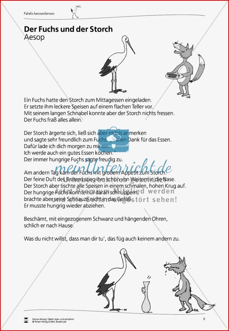 Fabel "der Fuchs Und Der Storch" Text Meinunterricht
