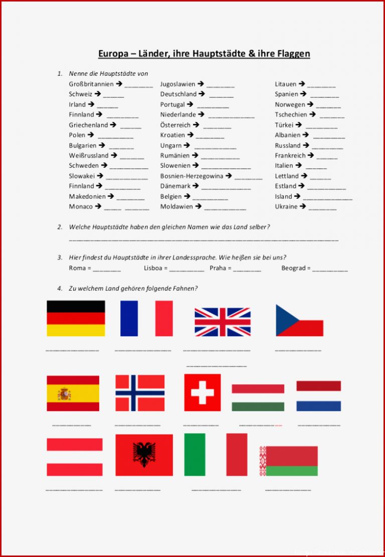 Fahnen Europa Grundschulmaterial