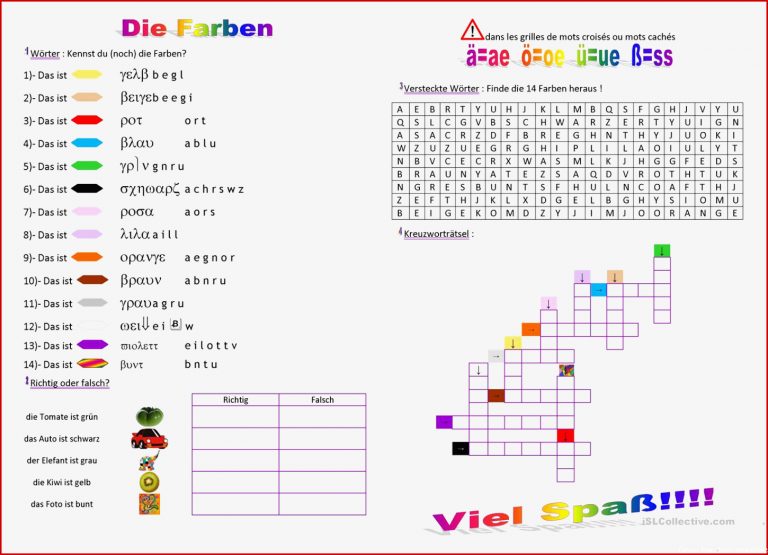 Farben mit Lösung Arbeitsblatt Kostenlose DAF