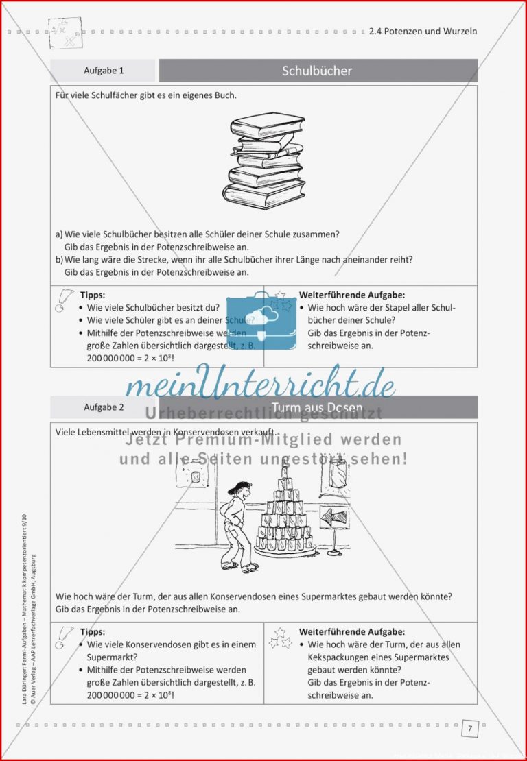 Fermi Aufgaben Potenzen Und Wurzeln Meinunterricht
