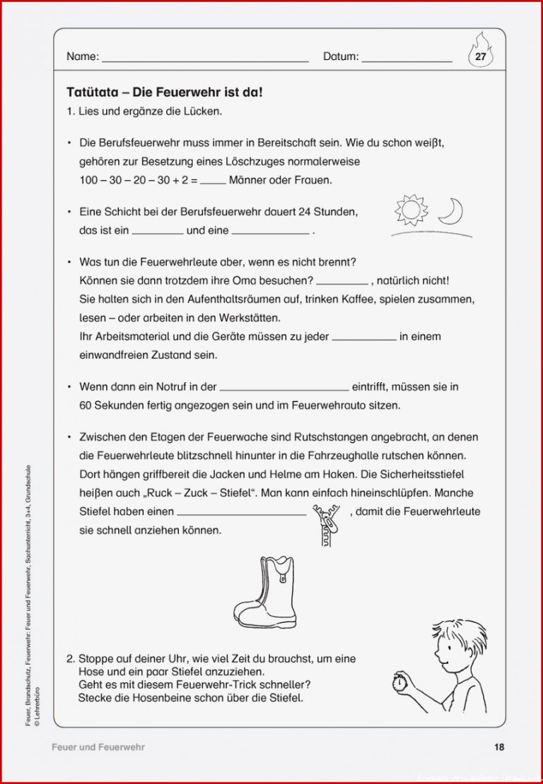 Feuer Grundschule Arbeitsblätter Worksheets