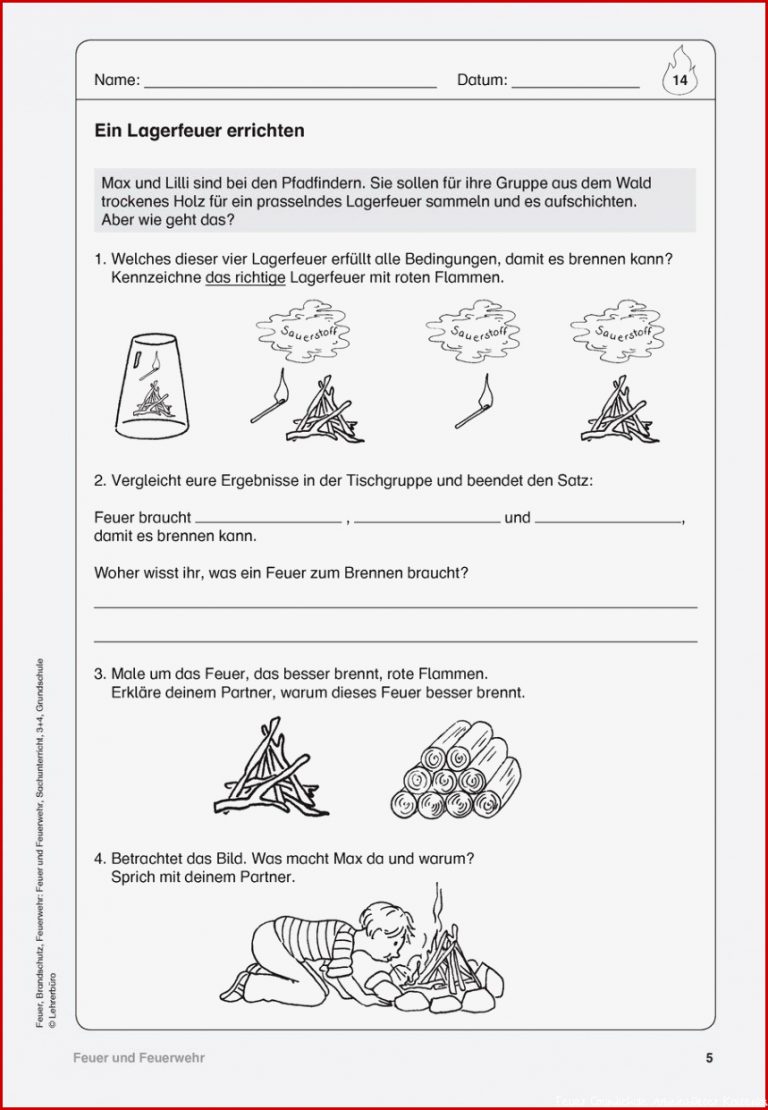 Feuer Grundschule Arbeitsblätter Worksheets