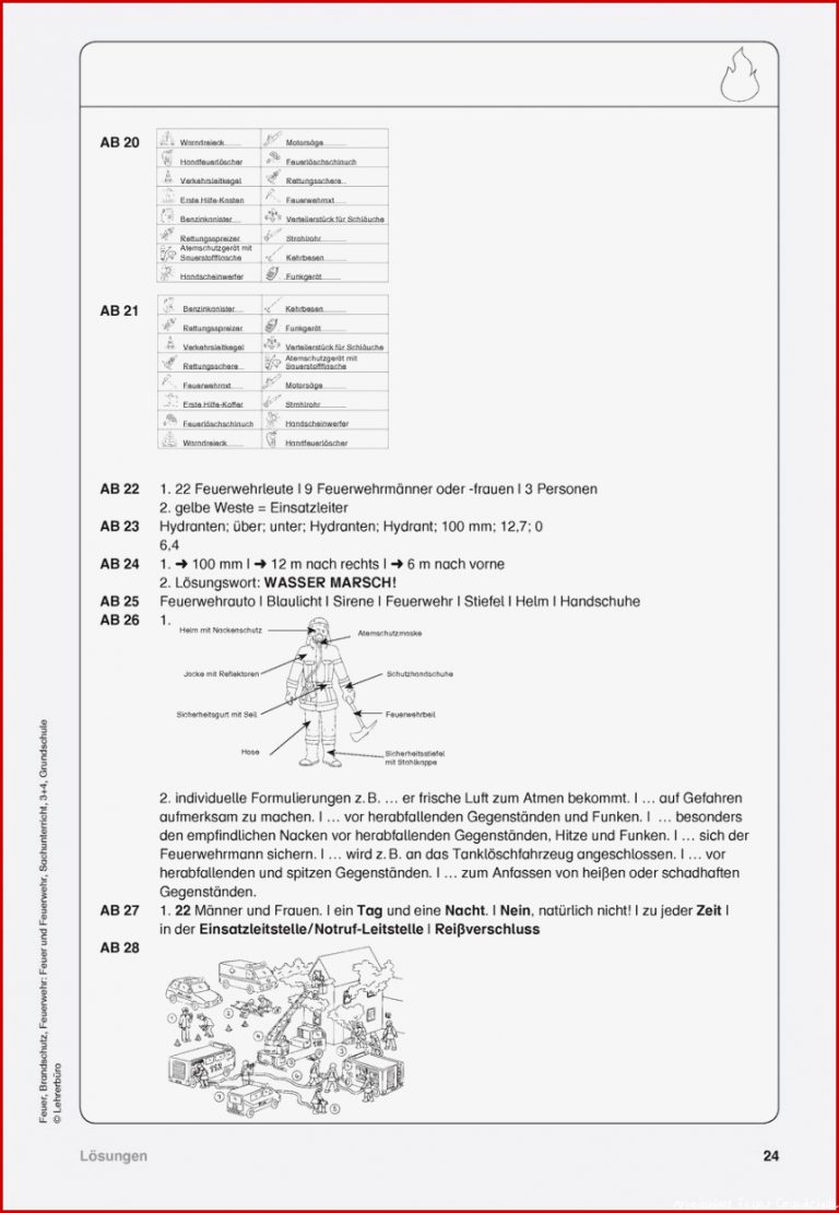 Feuer Grundschule Arbeitsblätter Worksheets