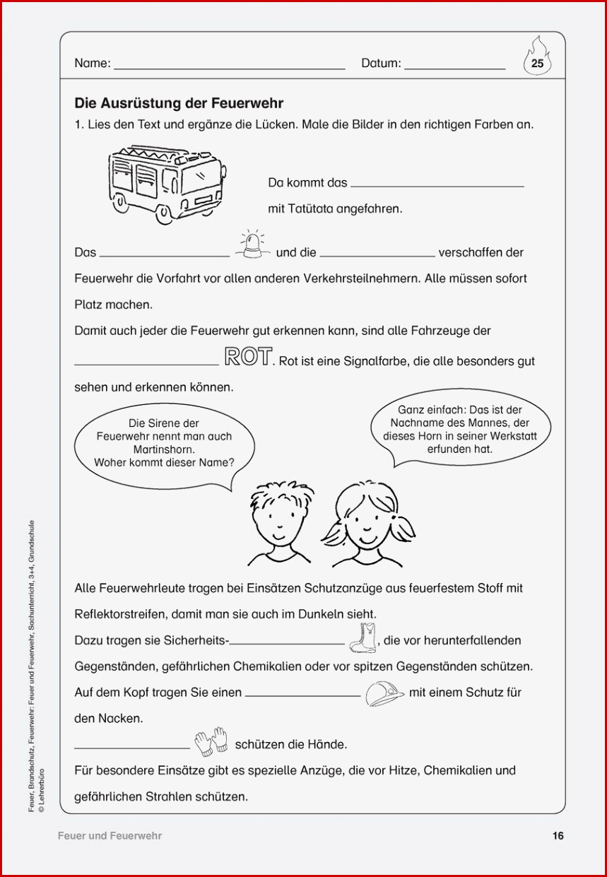 Feuerwehr Arbeitsblätter · Lehrerbüro