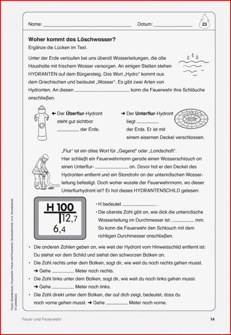 Feuerwehr Arbeitsblätter · Lehrerbüro