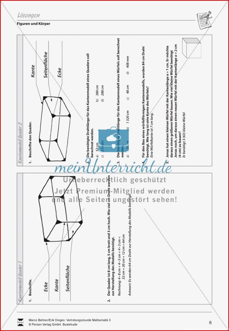 Figuren und Körper Quader beschriften und berechnen