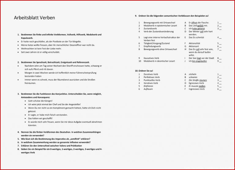 Finite Und Infinite Verbformen Arbeitsblätter Worksheets