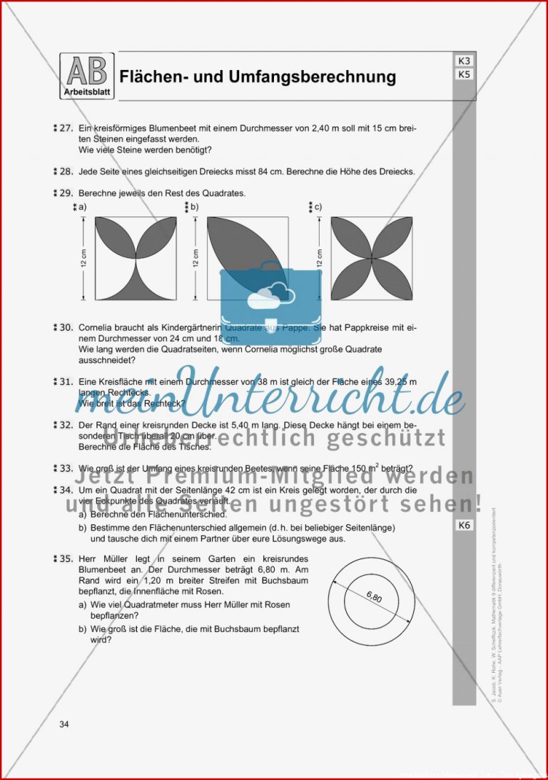 Flächen Und Umfangsberechnung Einschließlich Satz Des