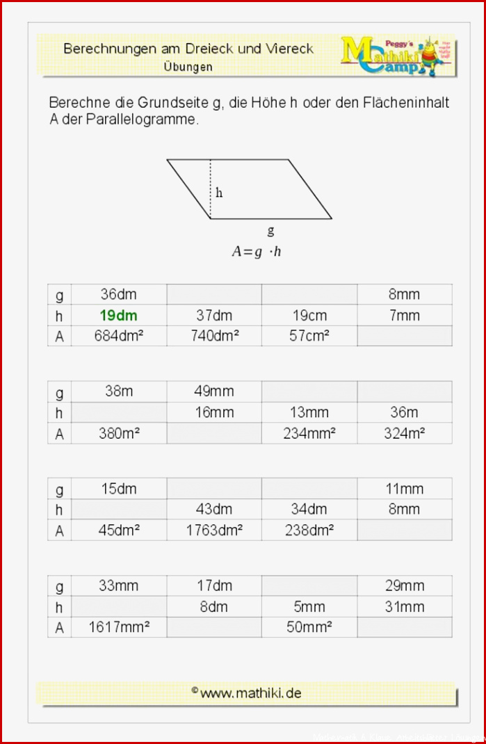 Flächenberechnung 6 Klasse Arbeitsblätter Mit Lösungen