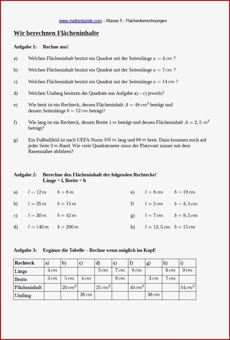 Flächeninhalt Rechteck Quadrat Berechnen Umfang Und