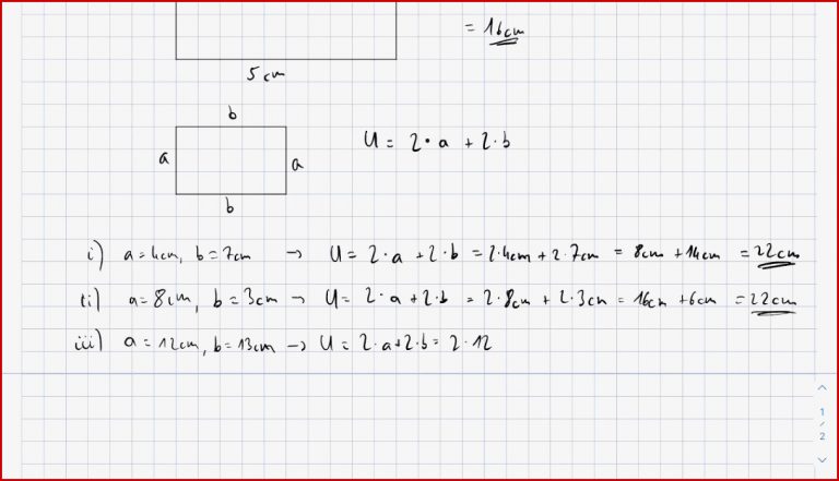 Flächeninhalt und Umfang einer Fläche eines Rechtecks