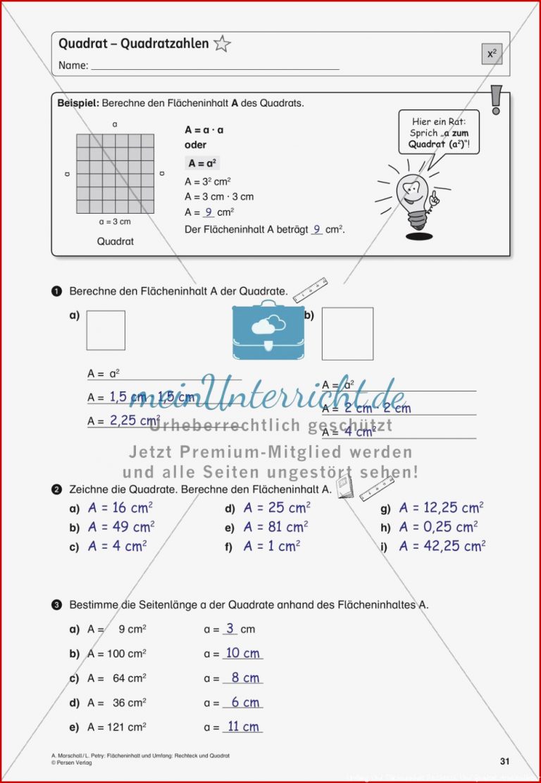 Flächeninhalt Und Umfang Rechteck Und Quadrat