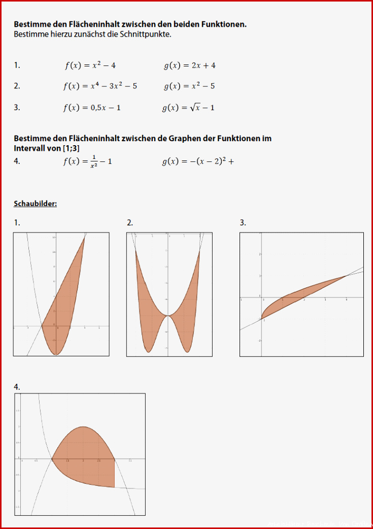 Flächeninhalt zwischen 2 Graphen von Funktionen bestimmen