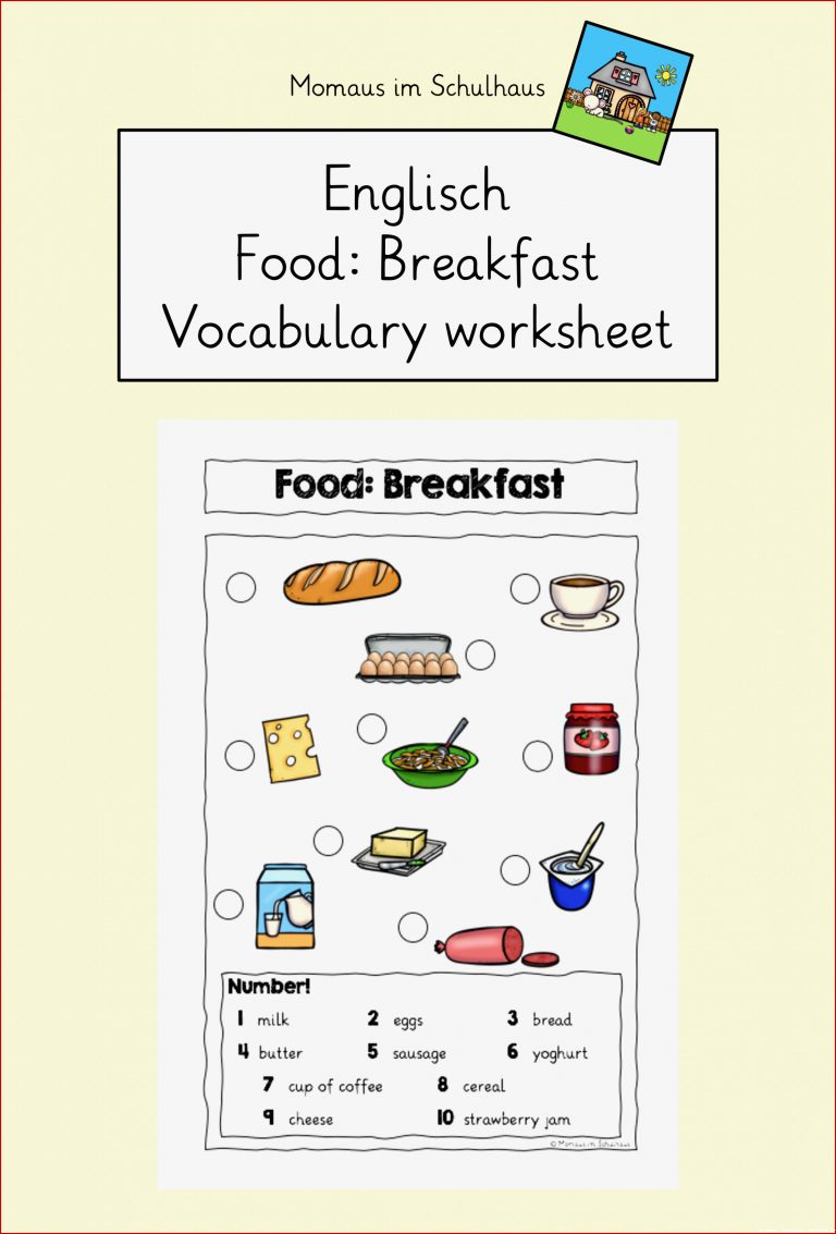 Food Breakfast Worksheet Frühstück Wortschatz