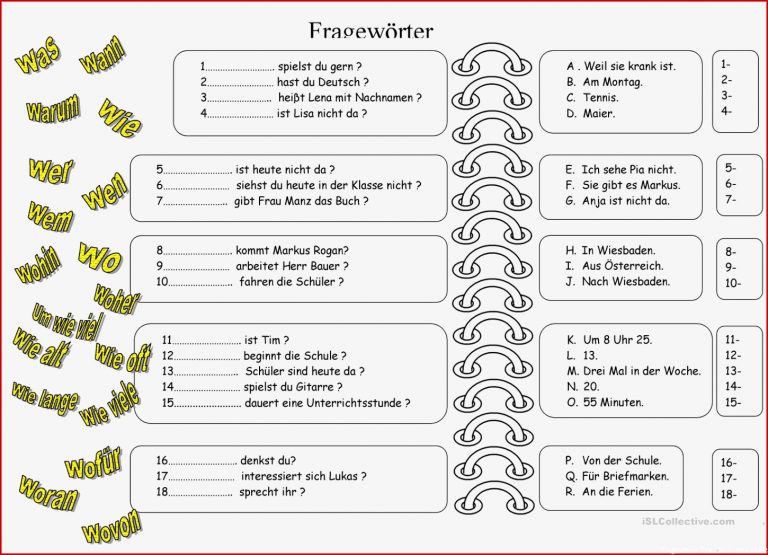 Fragewörter Arbeitsblatt Kostenlose Daf Arbeitsblätter