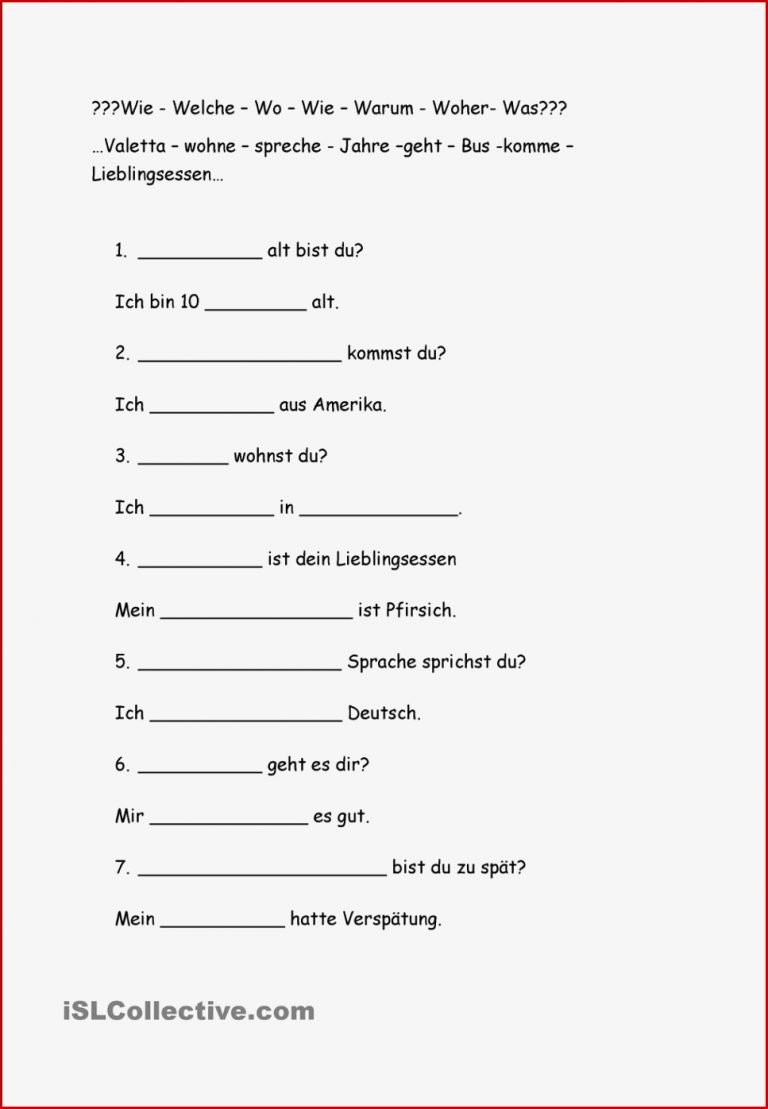 Fragewörter Englisch Arbeitsblätter Worksheets