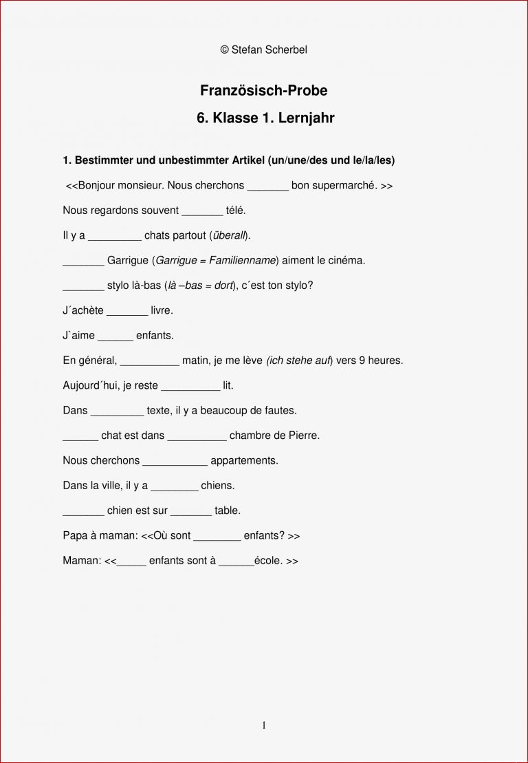 Französisch Arbeitsblätter Klasse 6 Worksheets