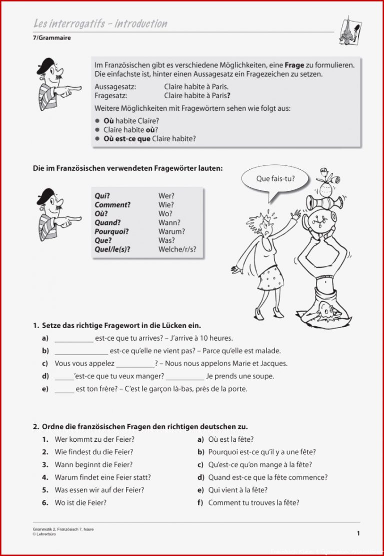 Französisch · Arbeitsblätter · Sekundarstufe I · Lehrerbüro