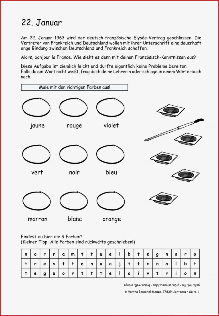 Französisch Grundschule Arbeitsblätter Worksheets