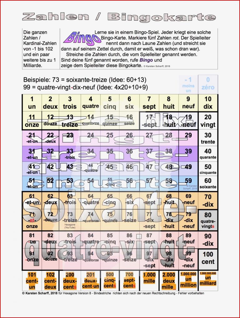 Französische Zahlen Lernen In Einem Bingospiel Ab 3