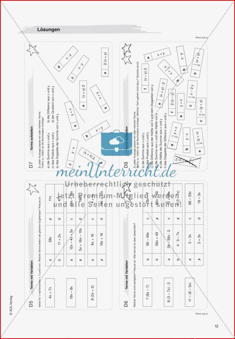 Freiarbeit Terme Und Gleichungen Meinunterricht