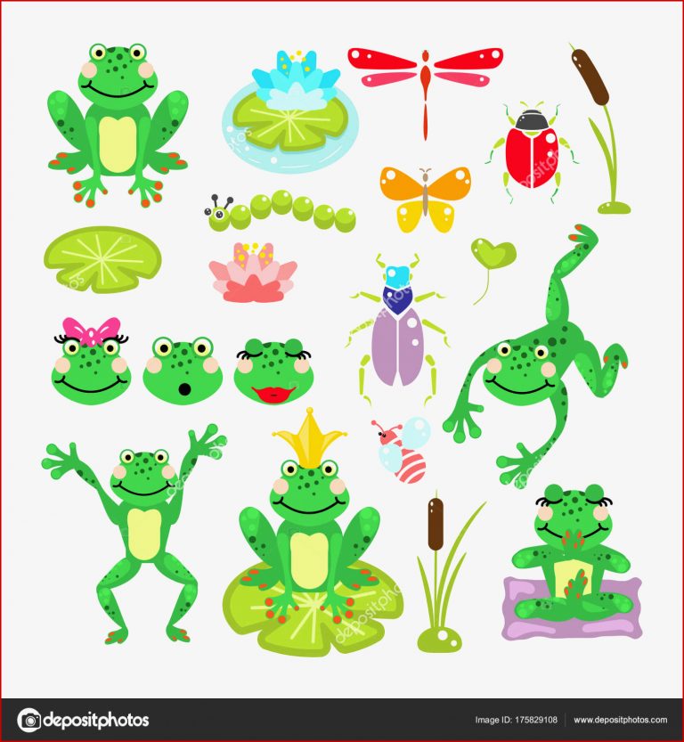 Frösche Cartoon grün Clip Art Vektor Set — Stockvektor