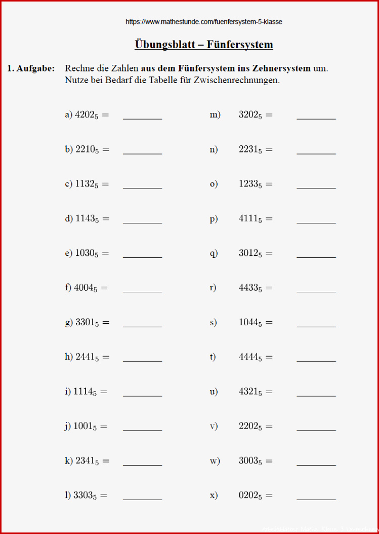 Fünfersystem Klasse 5 Erklärung das Fünfersystem