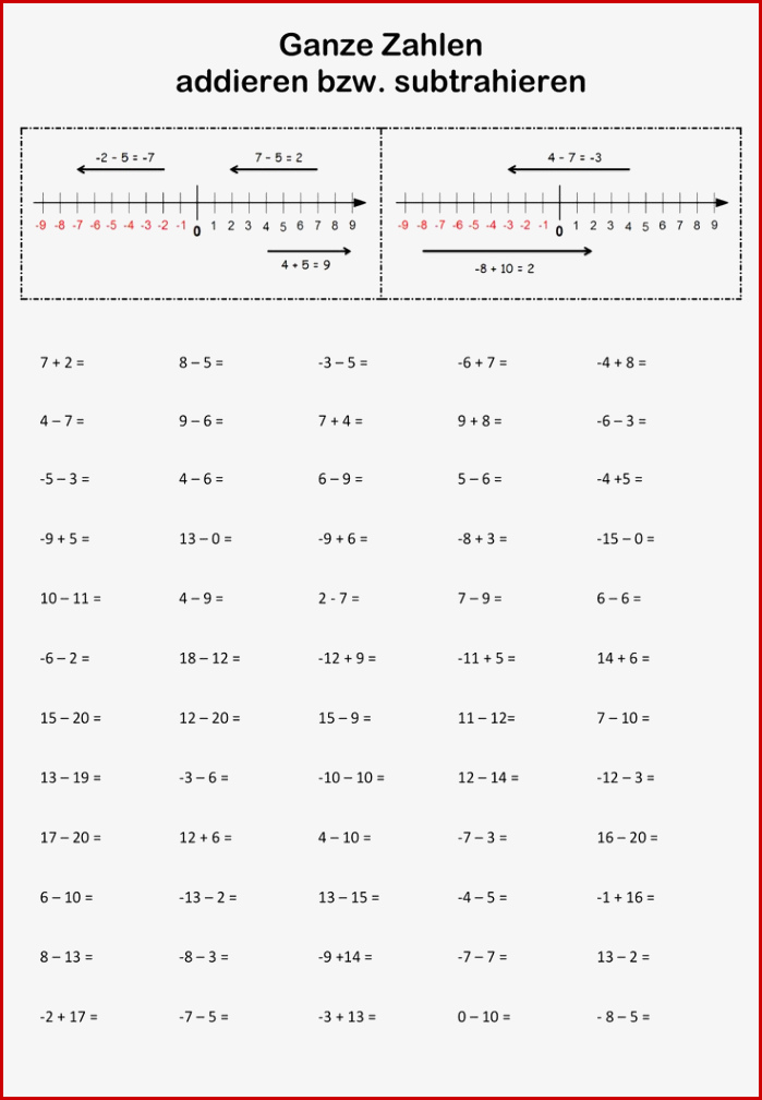 Ganze Zahlen Ad Ren Bzw Subtrahieren