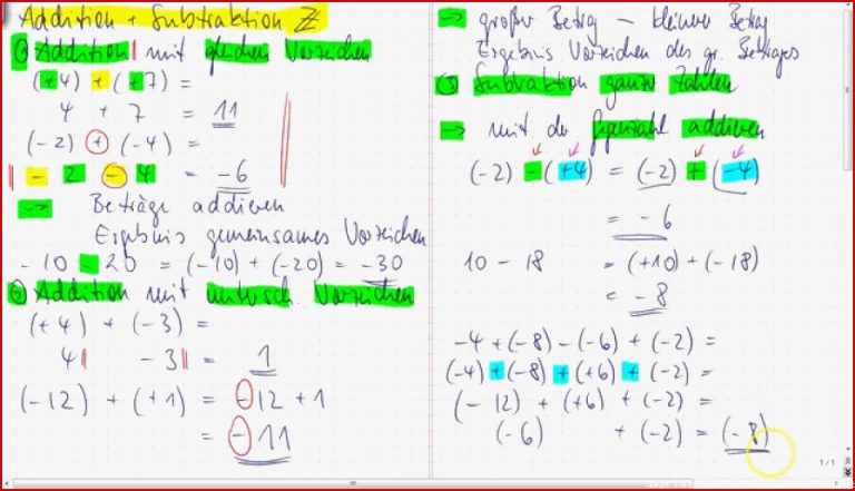 Ganze Zahlen Addition Und Subtraktion