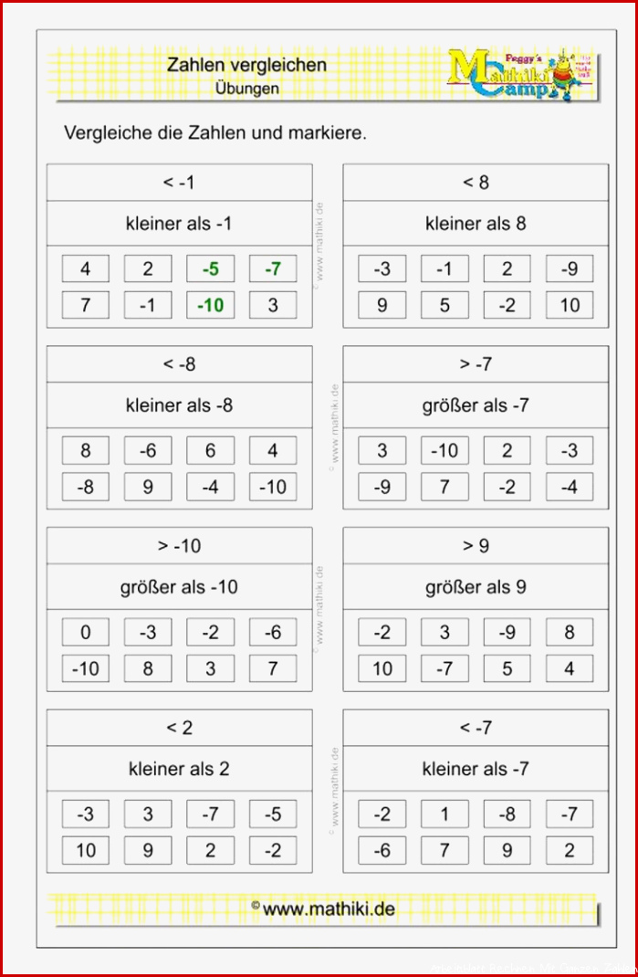 Ganze Zahlen vergleichen II Klasse 5 6 mathiki