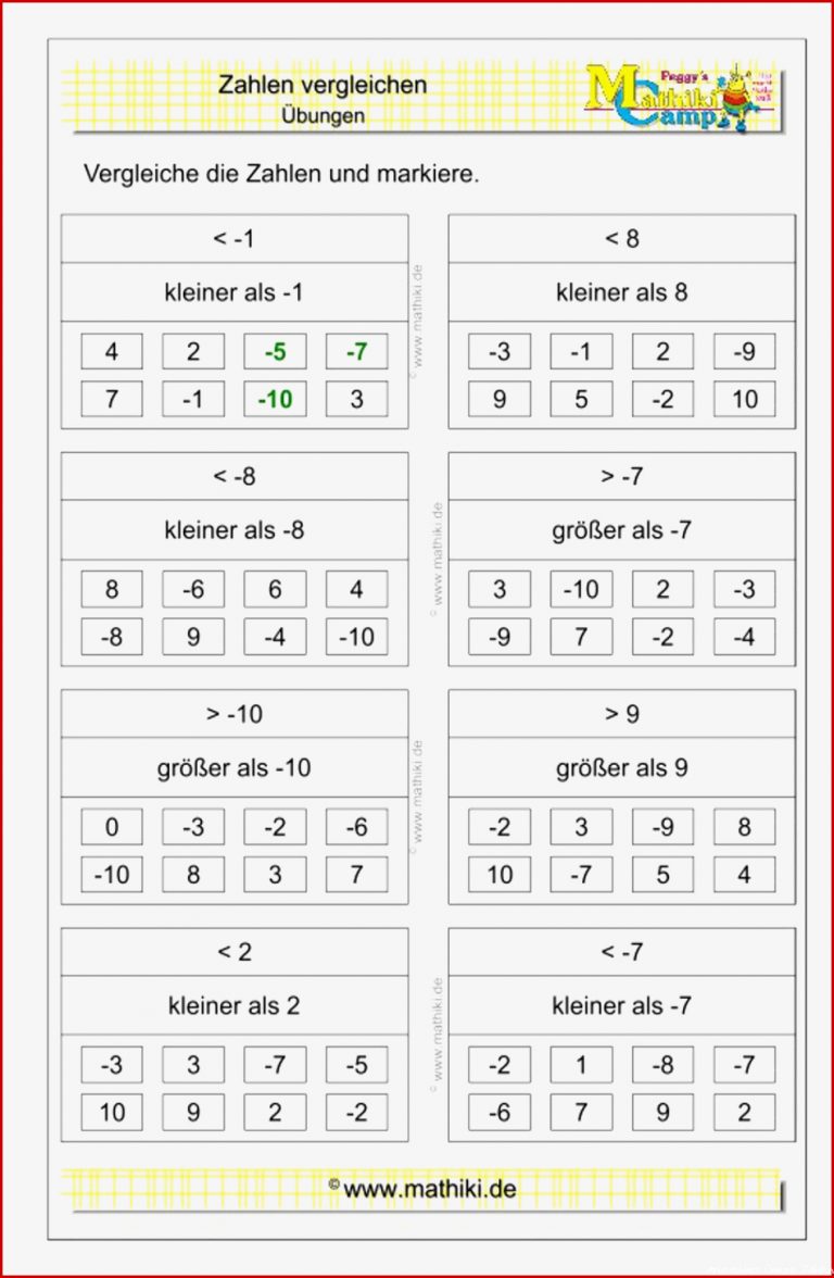 Ganze Zahlen vergleichen II Klasse 5 6 mathiki