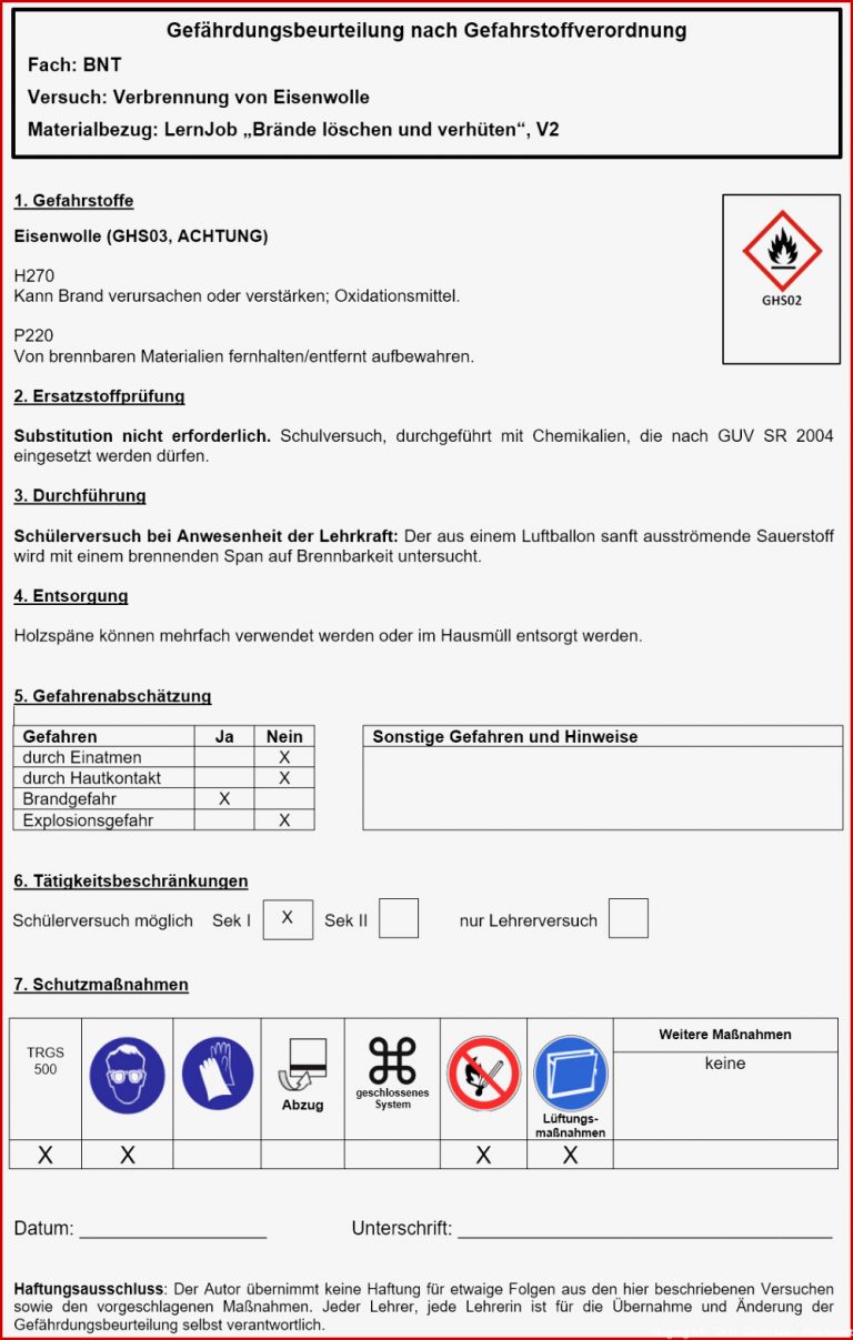 Gefährdungsbeurteilung Nach Gefahrenstoffverordnung V2