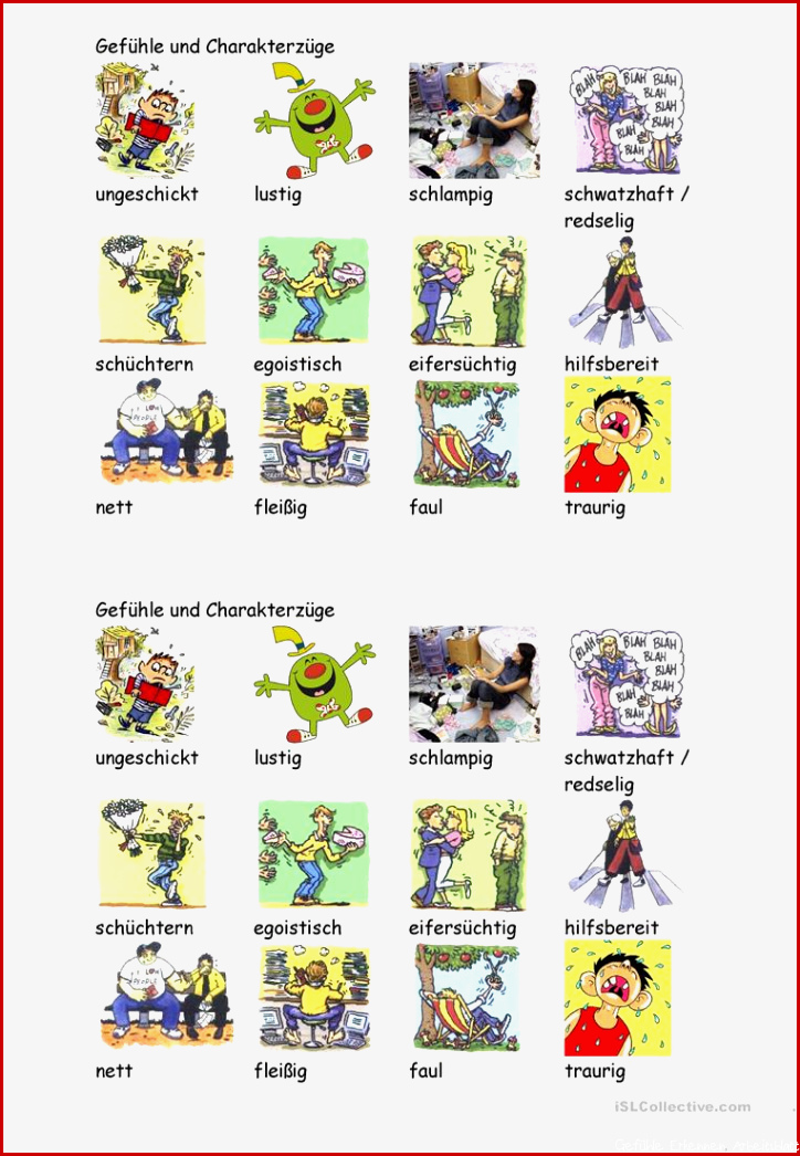 Gefühle und Charakterzüge Arbeitsblatt Kostenlose DAF