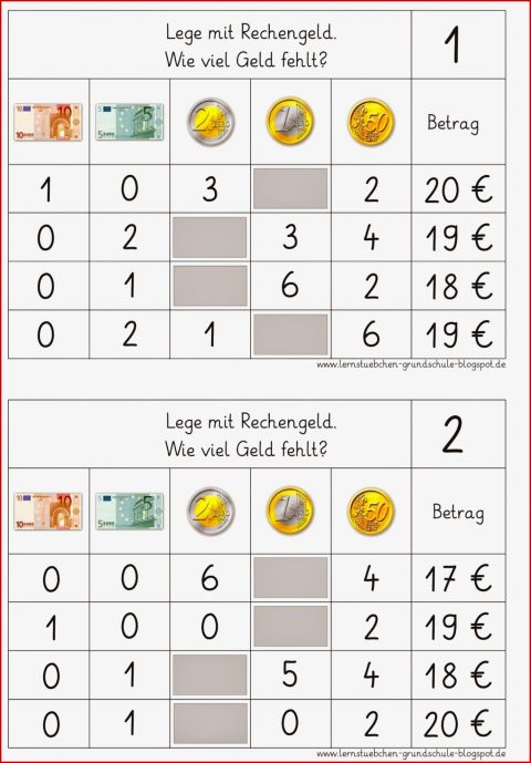 Geldbeträge Rechnen Mit Geld 2 Klasse Arbeitsblätter