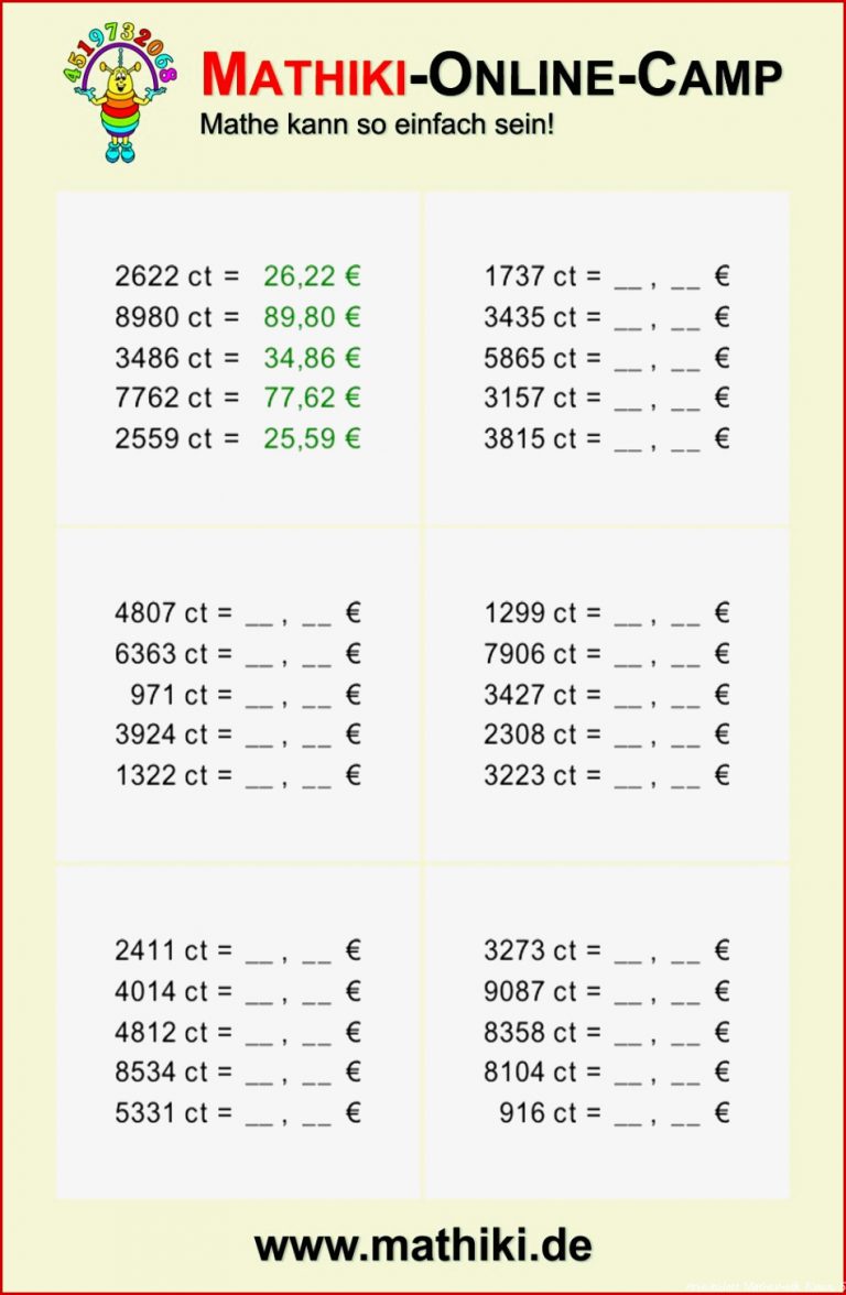 Geldbeträge Umwandeln I Klasse 5 6