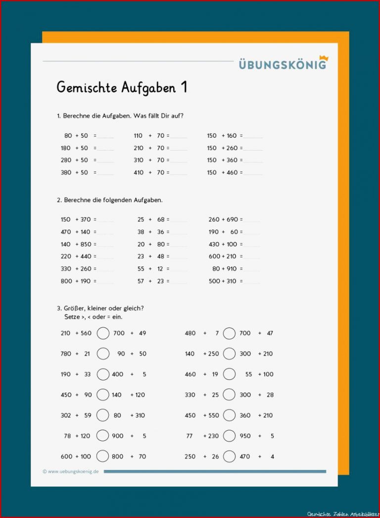 Gemischte Aufgaben Ad Ren Subtrahieren Im Zahlenraum 1000