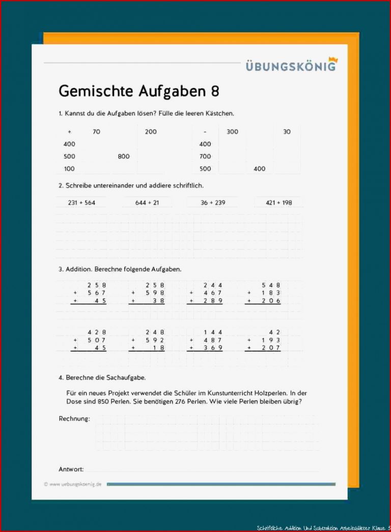 Gemischte Aufgaben: Addieren / Subtrahieren im Zahlenraum 1000