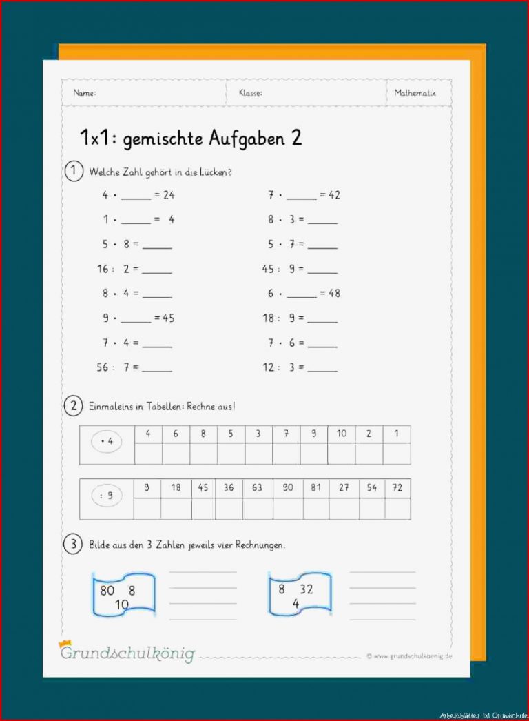 Gemischte Aufgaben zum 1x1