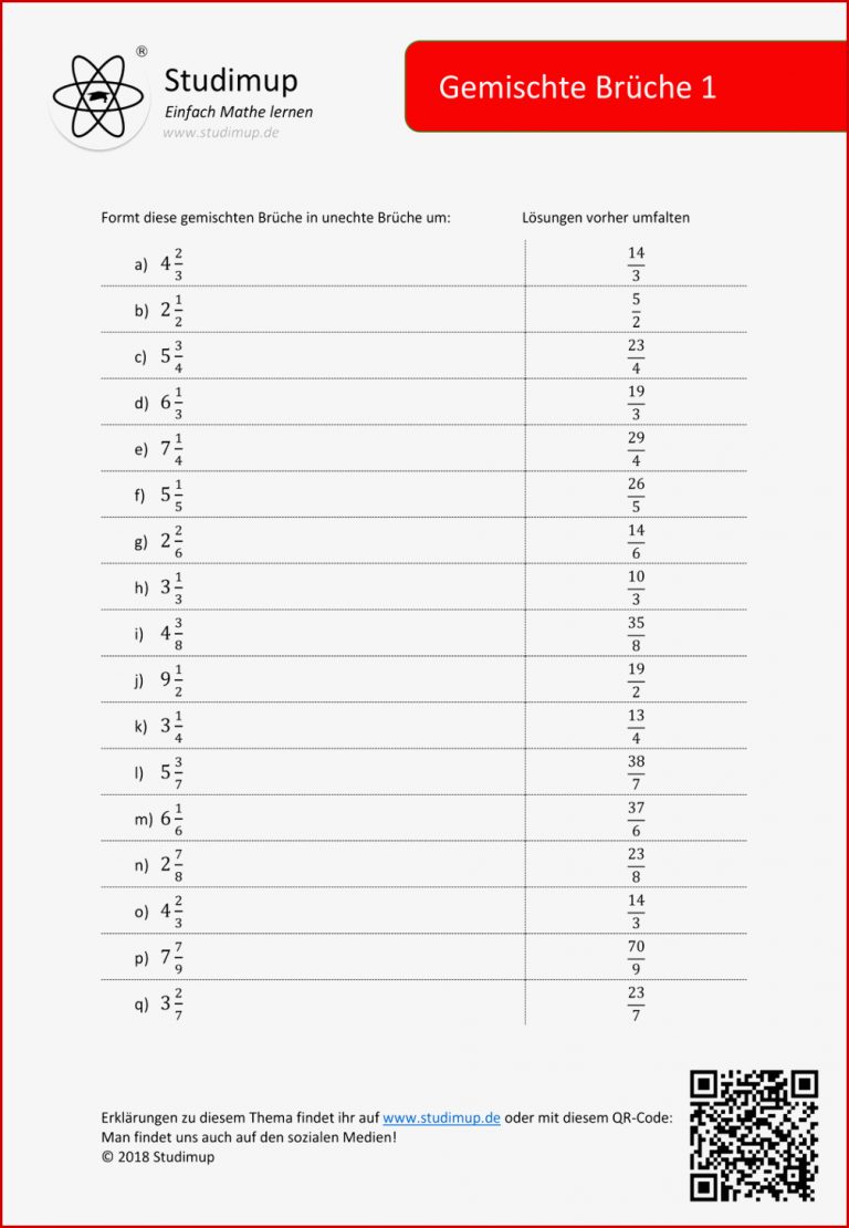 Gemischte Brüche Umwandeln 1 Faltblatt Übungsblatt