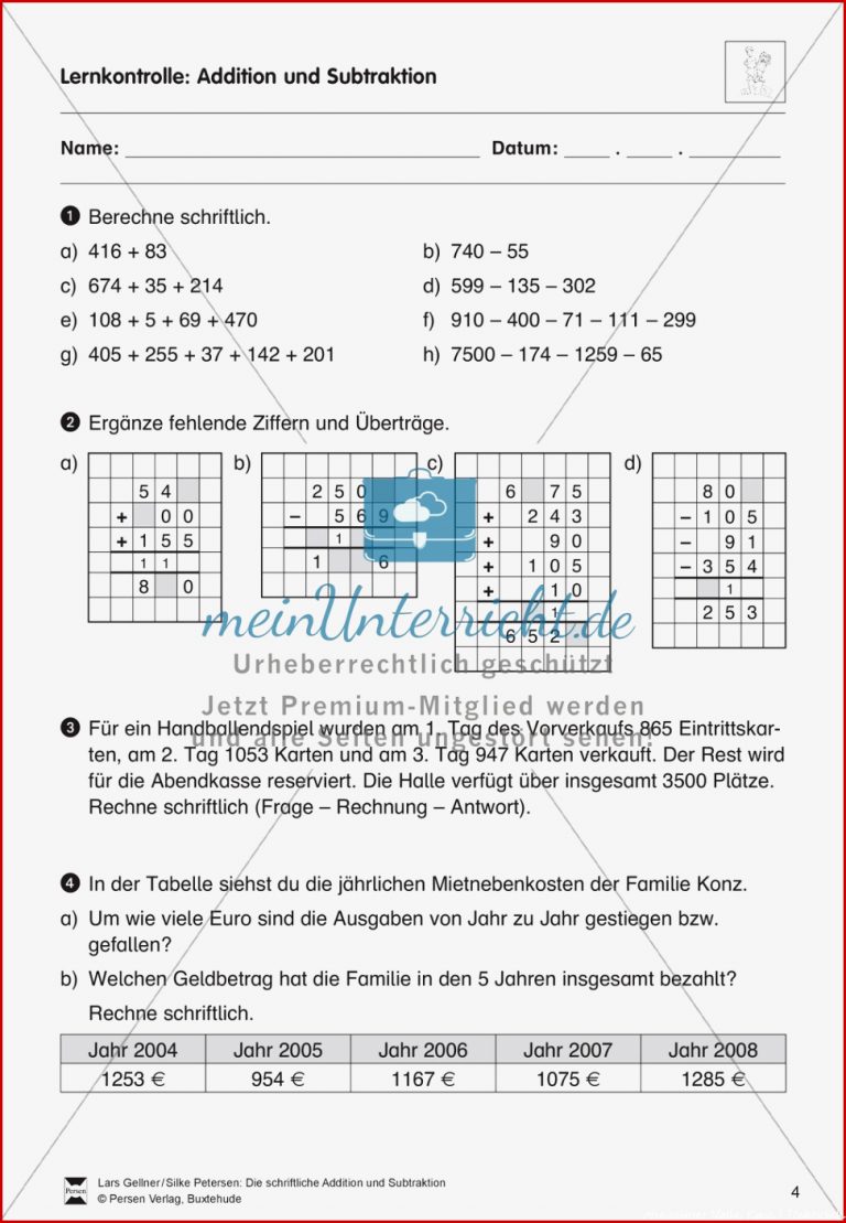 Gemischte Übungen zur schriftlichen Addition und